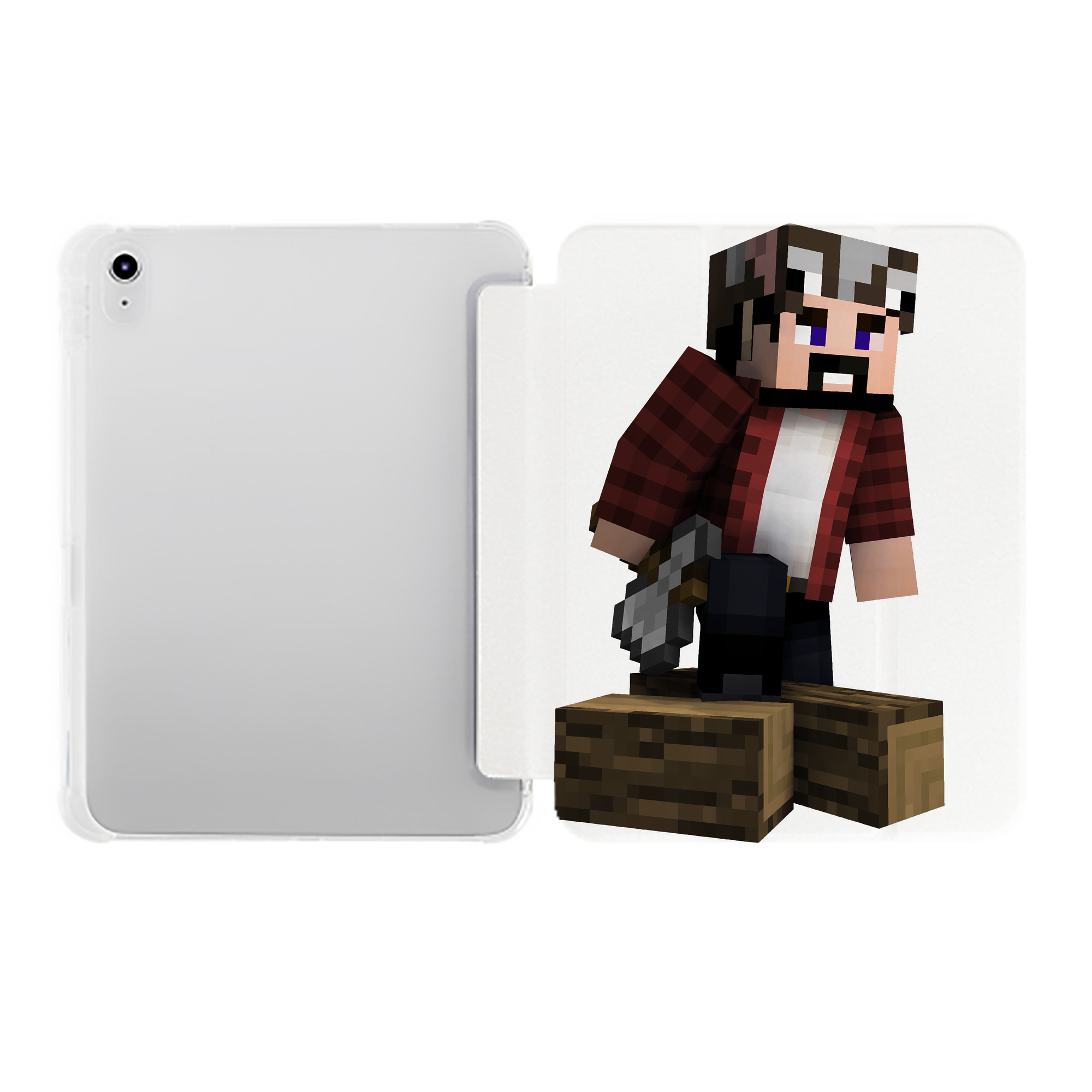 （画像用） マインクラフト ブロックの世界 Minecraft MC Block world IPad ケース ペン収納付き 三つ折りスタンド PUレザー×シリコン 対応機種9.5/10.5/10.9インチ